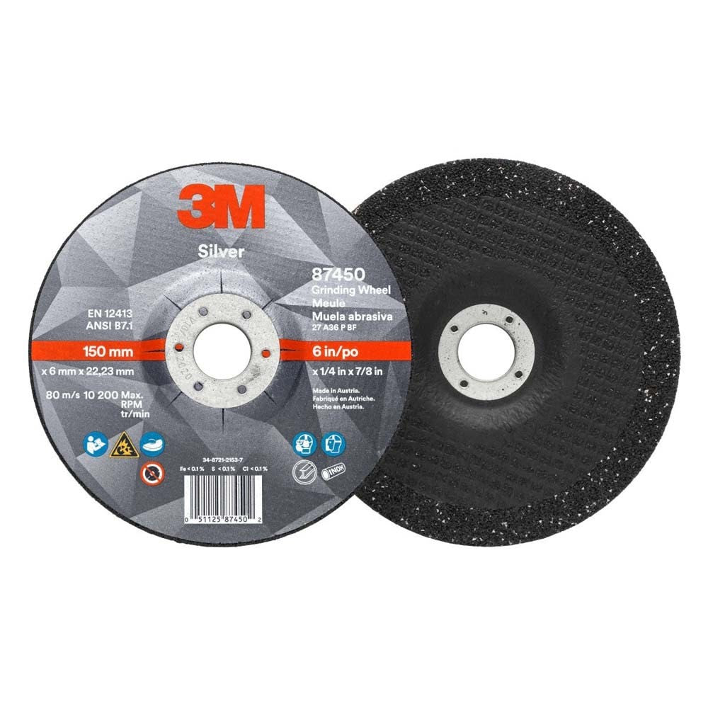 3M 87450 Silver Depressed Center Grinding Wheel 36+ T27 6 in x 1/4 in x 7/8 in (7010414997) (20 Pack)