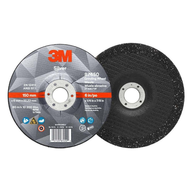 3M 87450 Silver Depressed Center Grinding Wheel 36+ T27 6 in x 1/4 in x 7/8 in (7010414997) (10 Pack)
