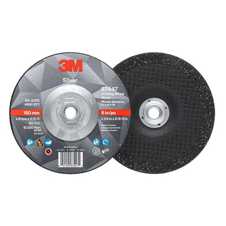 3M 87450 Silver Depressed Center Grinding Wheel 36+ T27 6 in x 1/4 in x 7/8 in (7010414997) (10 Pack) - 2