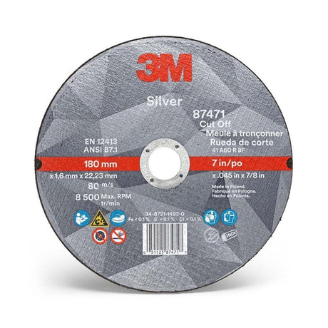 3M 87471 Silver Cut-Off Wheel 36+ T1 7 in x 0.045 in x 7/8 in (7010414998) (50 Pack)