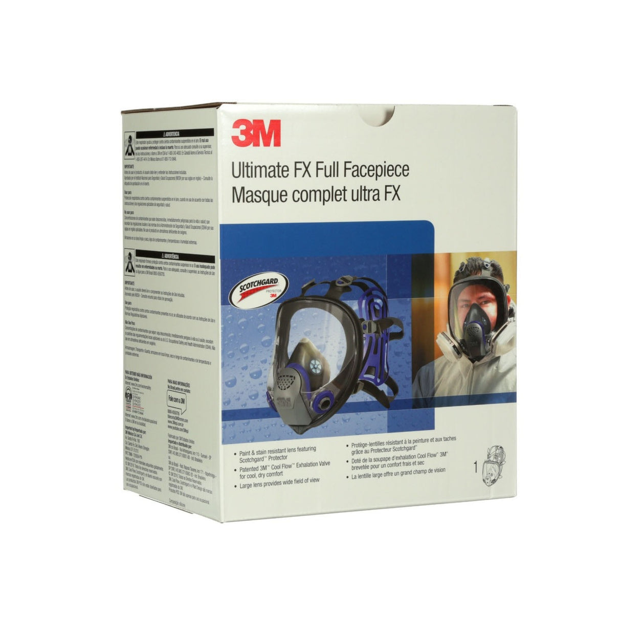 3M 89424 Ultimate FX Full Facepiece Reusable Respirator, Six-Strap Harness, Cool Flow Valve, Passive Speaking Diaphragm, Large, Black (FF-403) (7100001847)  - (4Pack) - 9