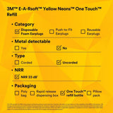 3M 391-1005 E-A-R Yellow Foam Disposable Earplugs Refill Bottle, Uncorded, NRR 33 dB, Large (7100001858) (1600 Pack) - 8