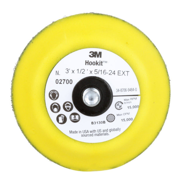 3M 02700 Hookit Disc Pad Back-up Pad Hook and Loop Yellow 3 in x 1/2 in 5/16-24 External (7100001985)  - (5Pack)