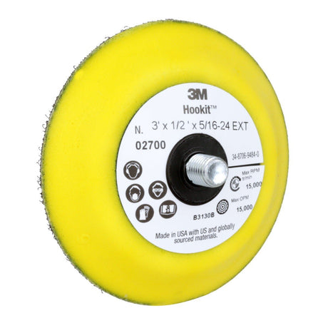 3M 02700 Hookit Disc Pad Back-up Pad Hook and Loop Yellow 3 in x 1/2 in 5/16-24 External (7100001985)  - (5Pack) - 2