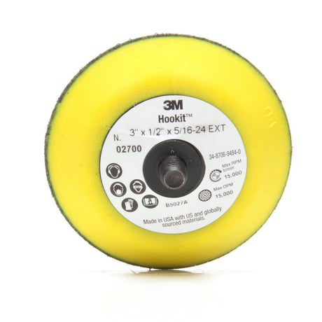 3M 02700 Hookit Disc Pad Back-up Pad Hook and Loop Yellow 3 in x 1/2 in 5/16-24 External (7100001985)  - (5Pack) - 5