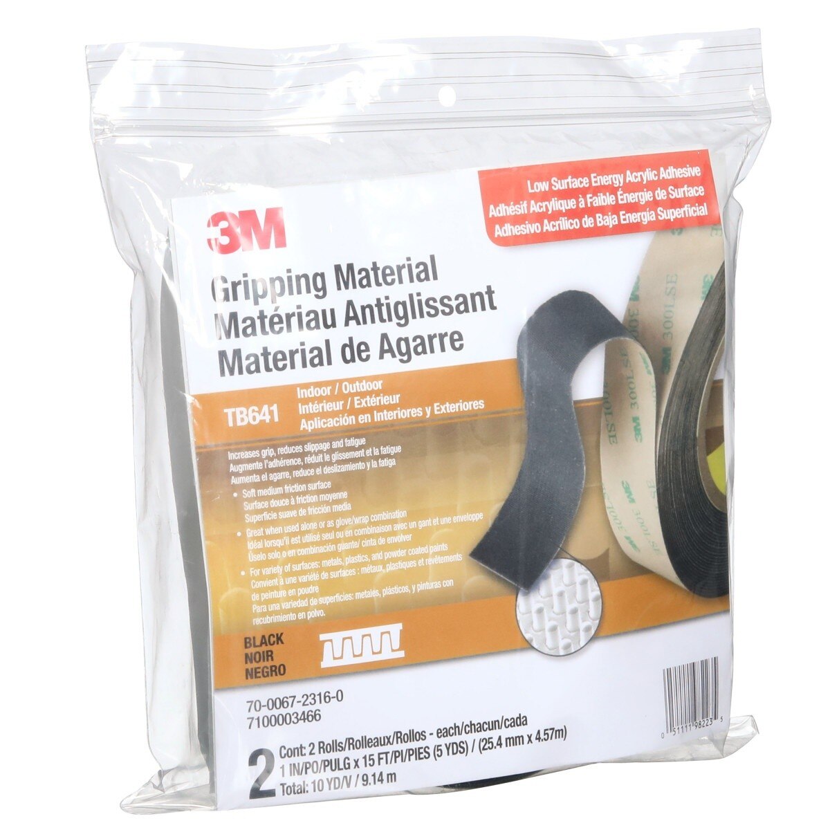 3M TB641 Gripping Material, Black, 1 in x 15 ft, Bag (7100003466) (2 Pack) - 9