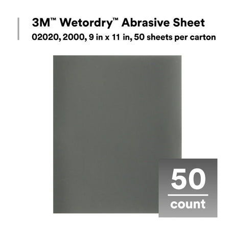 3M 401Q 02020 Wetordry Abrasive Sheet, 2000 Grit, Black, 9 in x 11 in (7100003690) (250 Pack) - 10