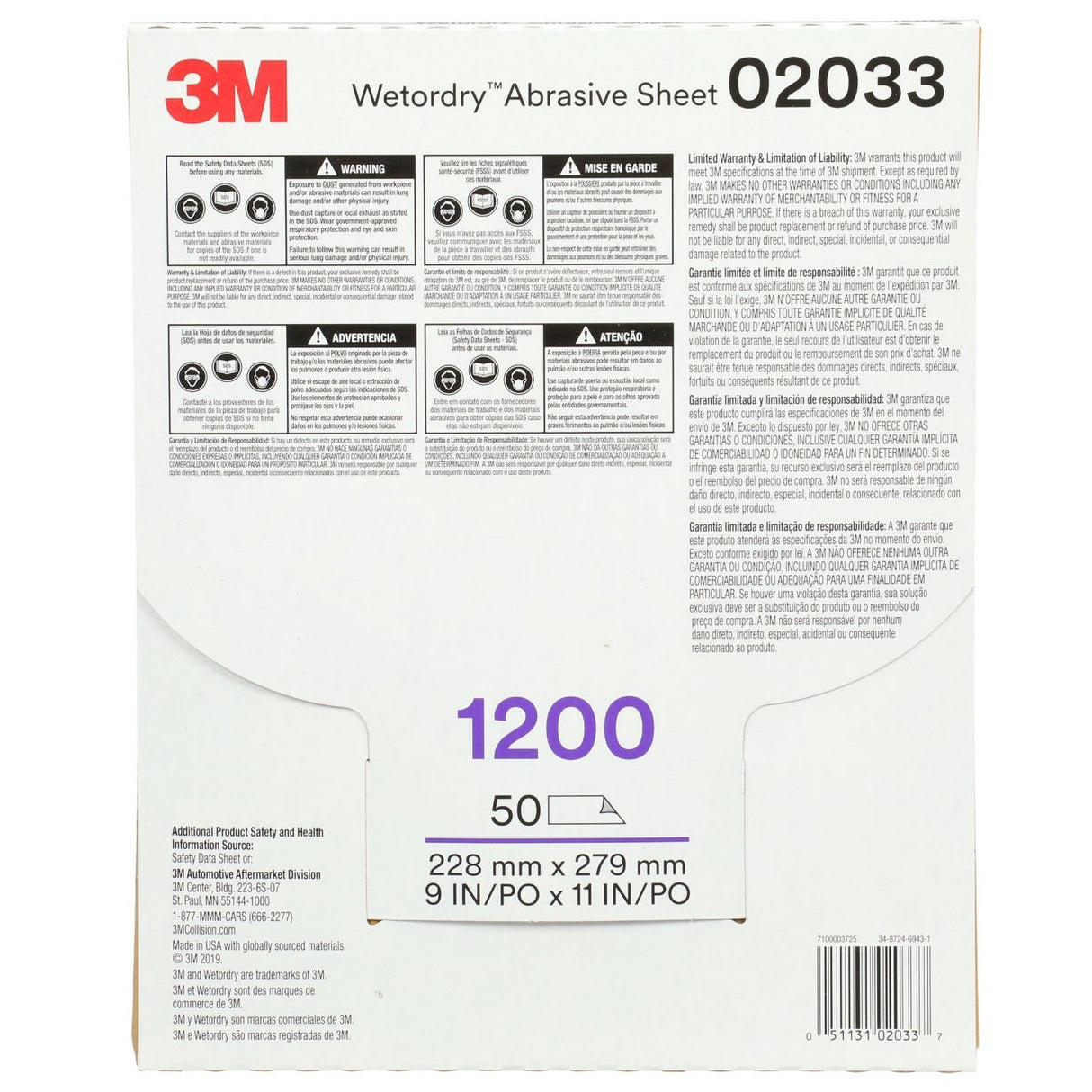 3M 401Q 1200A Abrasive Sheet, Silicon Carbide 1200 Grit, Black, 9 in x 11 in (7100003725) (250 Pack) - 5