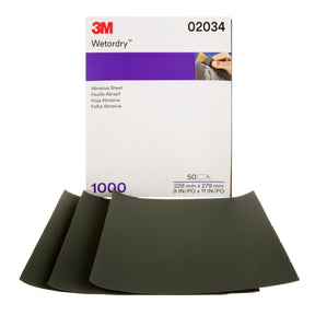 3M 401Q 02034 Wetordry Abrasive Sheet, 1000 Grit Wet/Dry Silicon Carbide Black, 9 in x 11 in (7100003726) (250 Pack)