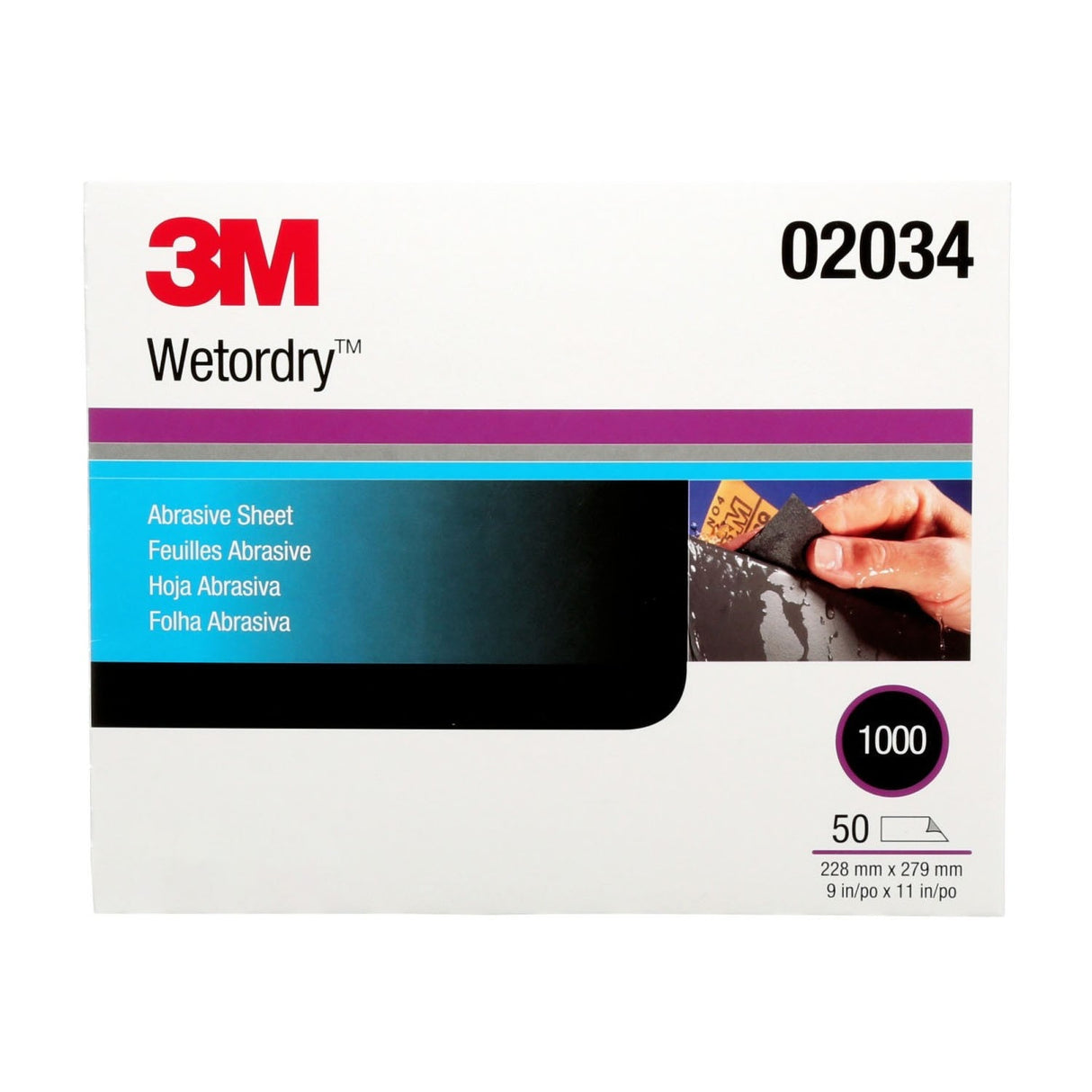 3M 401Q 02034 Wetordry Abrasive Sheet, 1000 Grit Wet/Dry Silicon Carbide Black, 9 in x 11 in (7100003726) (250 Pack) - 10