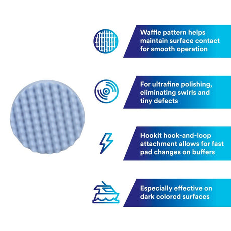 3M Perfect It Hookit Ultrafine Foam Polishing Pad, Waffle Face, Blue, 8 in (05733) (7100003841)  - (6Pack) - 8