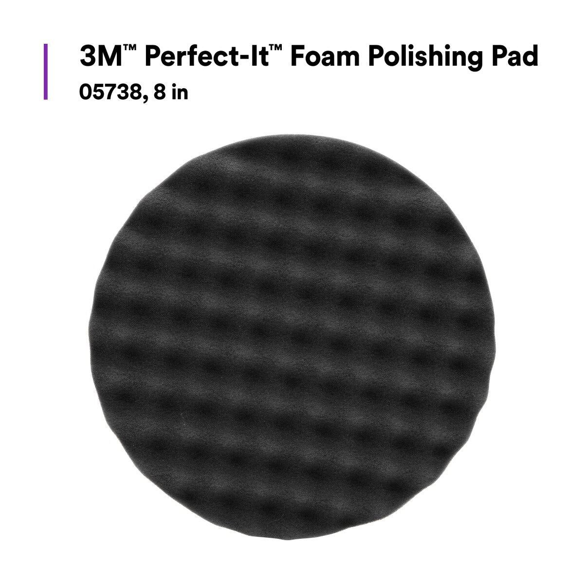 3M 05738 Hookit Foam Polishing Pad, Single Sided, Black, Waffle Face, Hook and Loop, 8 in (7100003842)  - (6Pack) - 8