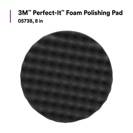 3M 05738 Hookit Foam Polishing Pad, Single Sided, Black, Waffle Face, Hook and Loop, 8 in (7100003842)  - (6Pack) - 8