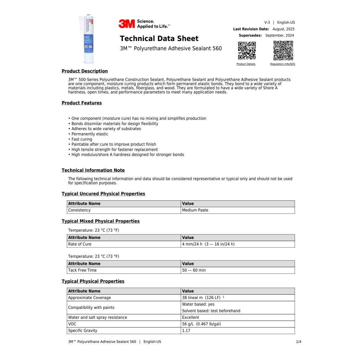 3M 560 Polyurethane Adhesive Sealant, Black, 10.5 oz Cartridge (41597) (7100005901)  - (12Pack) - 7