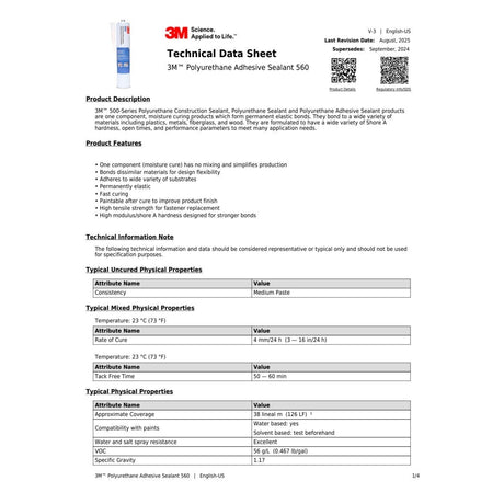 3M 560 Polyurethane Adhesive Sealant, Black, 10.5 oz Cartridge (41597) (7100005901)  - (12Pack) - 7