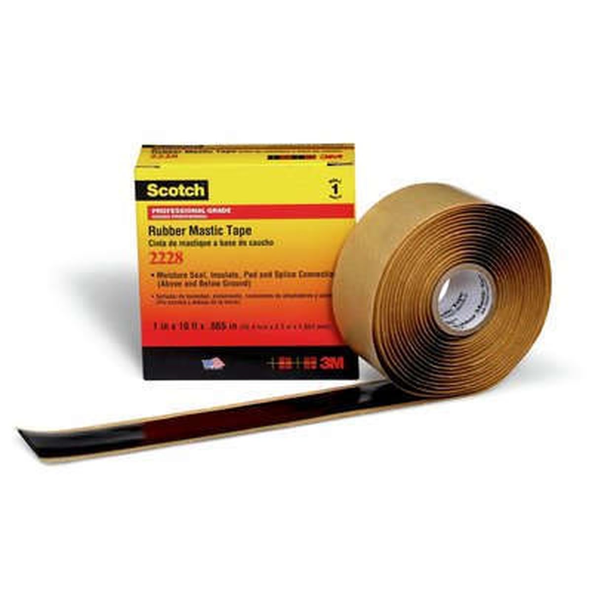 3M Scotch Rubber Mastic Tape 2228, 2 in x 3 ft, Black, 65 mil (2228-2X3FT) (7100005959)  - (48Pack)