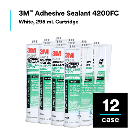 3M 4200FC Marine Adhesive Sealant Fast Cure, White, 295 mL Cartridge (6560) (7100006227)  - (12Pack) - 8