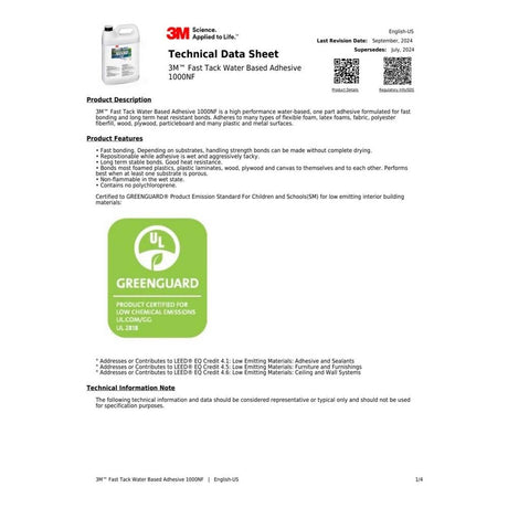 3M 1000NF Purple Fast Tack Water Based Adhesive, 1 Gallon (7100007793)  - (4Pack) - 3