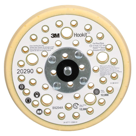 3M 20290 Xtract Hookit Low Profile Finishing Back-up Pad, 44 Holes, Yellow, 5 in, 5/16-24 EXT (7100009657) (10 Pack)