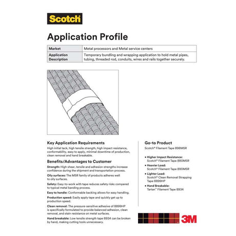 3M 8934 Tartan Filament Tape , Clear, 12 mm x 55 m, 4 mil, Model Number: -12MMX55M (7100009809) (72 Pack) - 3
