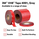 3M 4991 VHB Double Sided Acrylic Foam Tape, Gray, 90 mil, 1 in x 36 yd (7100010277) (9 Pack) - 9