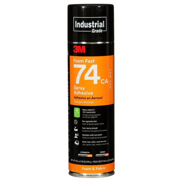 3M 74 Foam Fast CA Spray Adhesive, Low VOC <25%, Orange, 24 fl oz (Net Wt 19 oz) (74) (7100014104)  - (12Pack)
