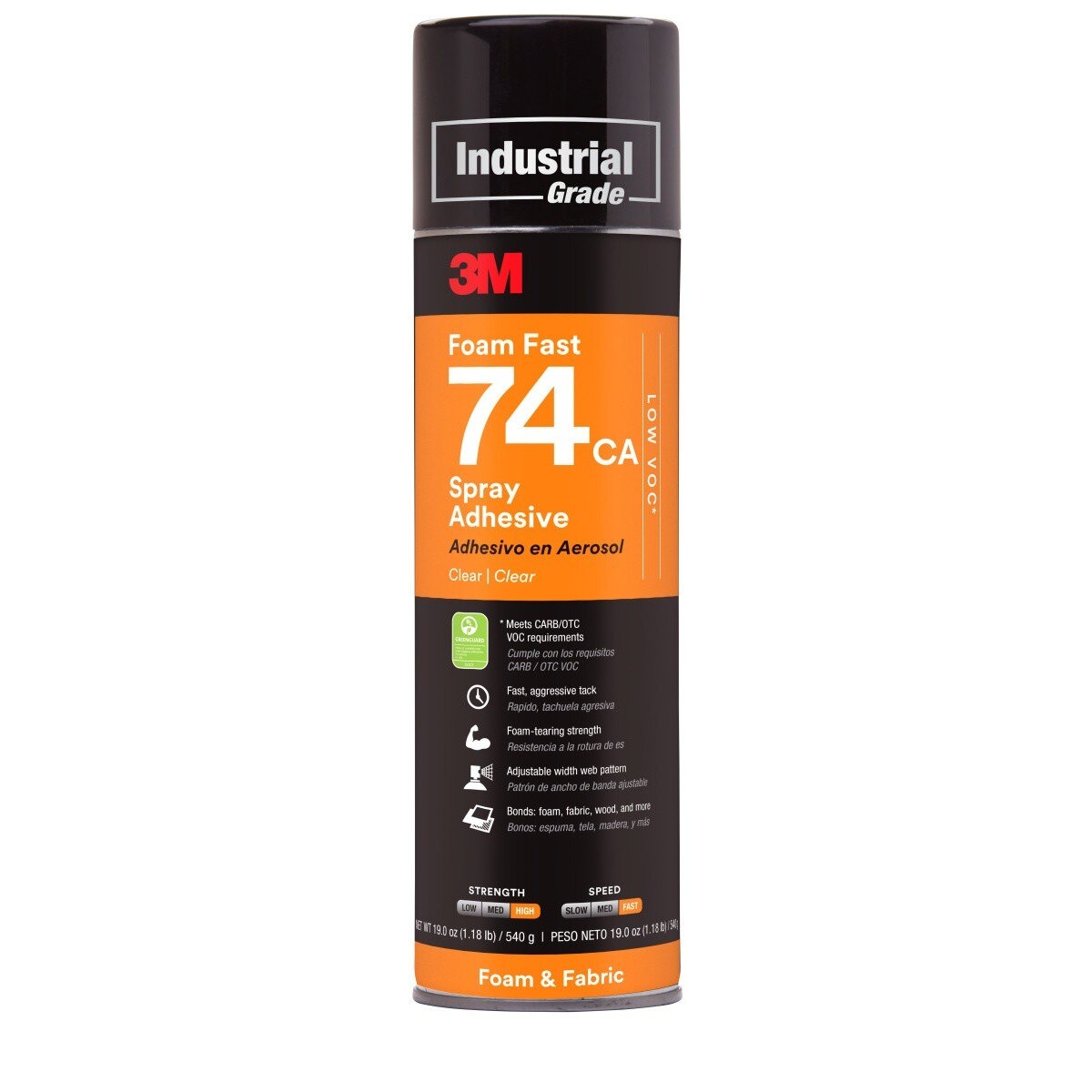 3M 74 Foam Fast 74 CA Spray Adhesive, Clear, Low VOC 25 Percent, 24 fl oz, Foam and Fabric (Net Wt 19 oz) (7100014108)  - (12Pack)