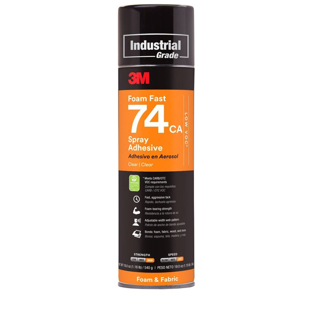 3M 74 Foam Fast 74 CA Spray Adhesive, Clear, Low VOC 25 Percent, 24 fl oz, Foam and Fabric (Net Wt 19 oz) (7100014108)  - (12Pack)