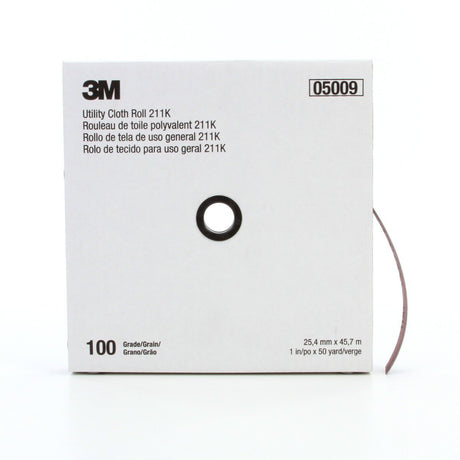 3M 211K Utility Cloth Roll, Aluminum Oxide 100 Grit J Weight Gray, 1 in x 50 yd, Full-flex (7100016843)  - (5Pack)