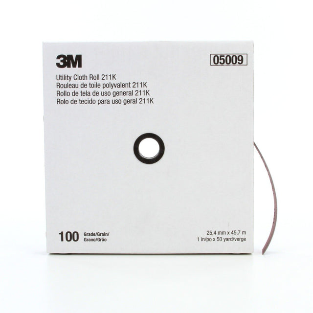 3M 211K Utility Cloth Roll, Aluminum Oxide 100 Grit J Weight Gray, 1 in x 50 yd, Full-flex (7100016843)  - (5Pack)