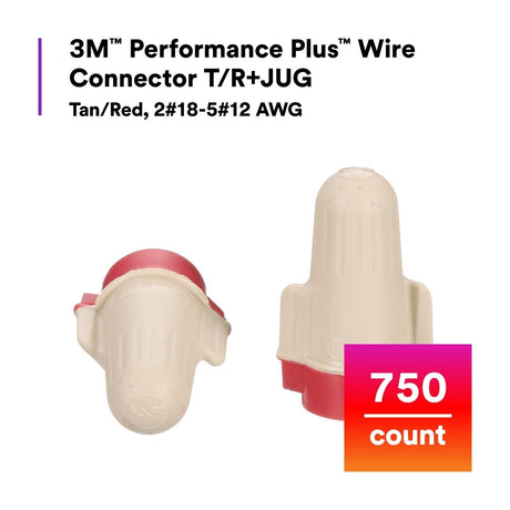 3M T/R+JUG Wire Connector, Tan/Red, Twist-On, 22-8 AWG, 600V, UL Listed, CSA Certified, Jug (7100019140) (6000 Pack) - 3