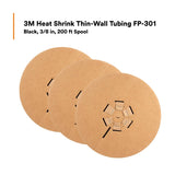 3M Heat Shrink Thin-Wall Tubing FP-301 Black 3/8 in x 200 ft Spool (FP0.375BK200'L) (7100020270)  - (3Pack) - 9
