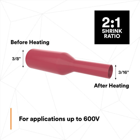 3M Heat Shrink Thin-Wall Tubing FP-301, Red, 3/8 in ID, 200 ft Spool (FP0.375RD200'L) (7100020271)  - (3Pack) - 5
