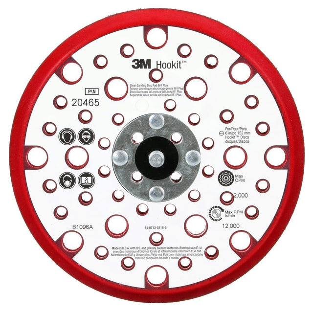 3M 20465 Xtract Hookit Low Profile Back-up Pad 861 Plus, Red Foam, 6 in, 53 Holes, 5/16-24 EXT (7100022038)  - (10Pack)
