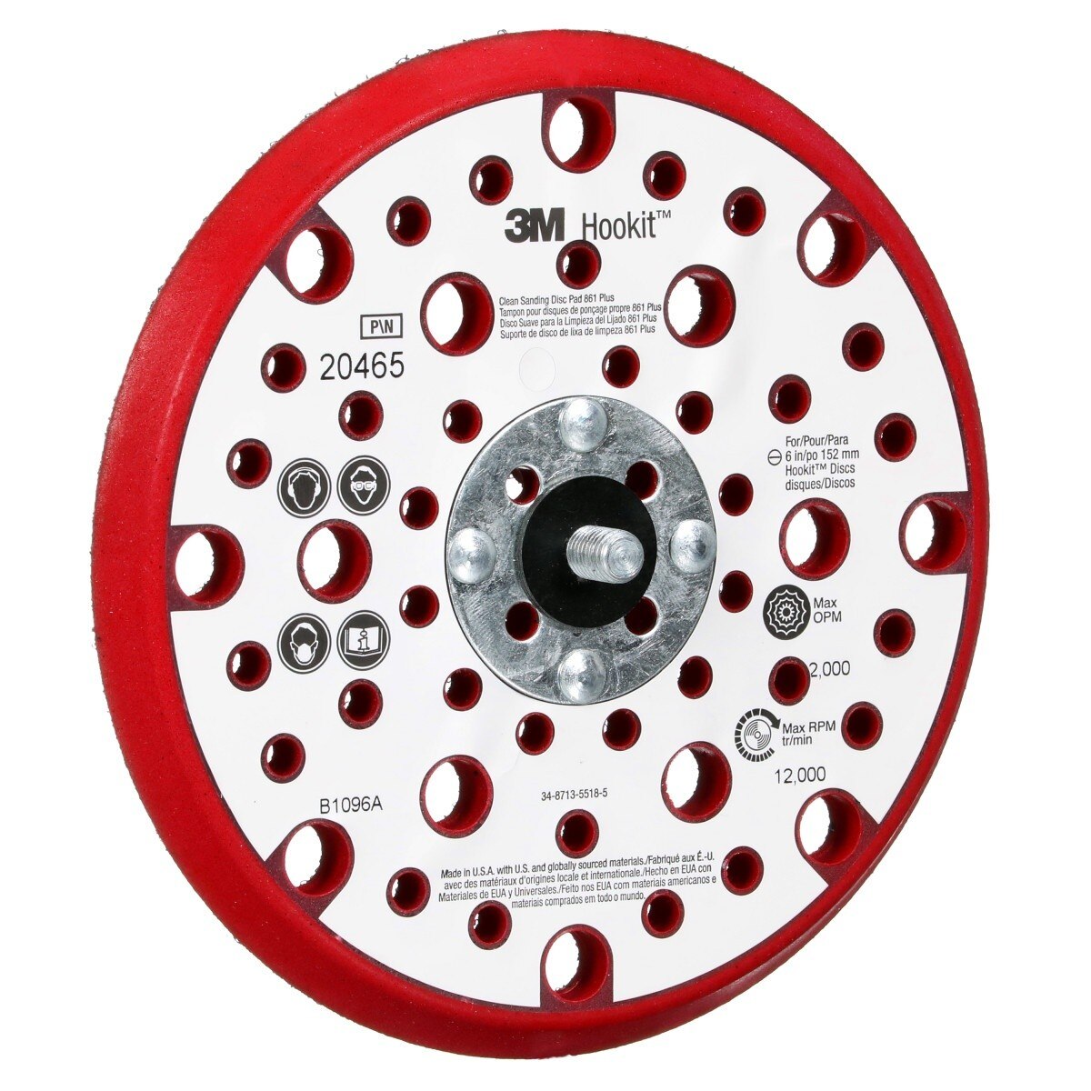 3M 20465 Xtract Hookit Low Profile Back-up Pad 861 Plus, Red Foam, 6 in, 53 Holes, 5/16-24 EXT (7100022038)  - (10Pack) - 2