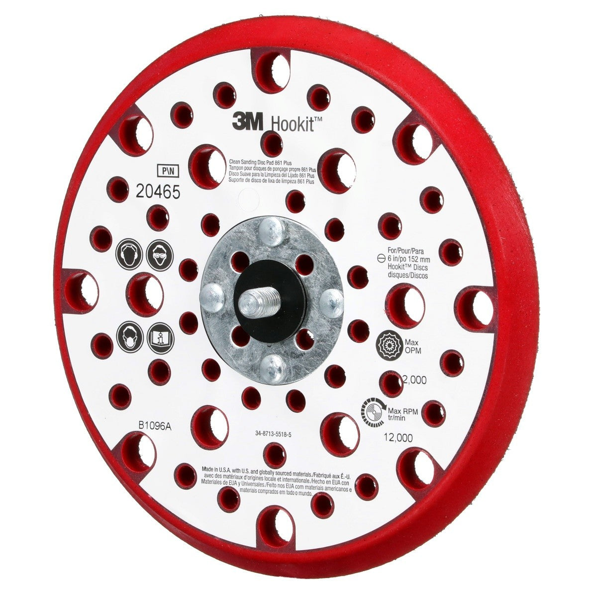 3M 20465 Xtract Hookit Low Profile Back-up Pad 861 Plus, Red Foam, 6 in, 53 Holes, 5/16-24 EXT (7100022038)  - (10Pack) - 3