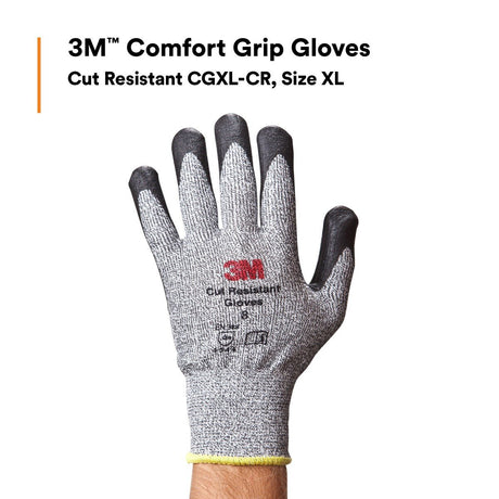 3M CGXL-CR Comfort Grip Cut Resistant Work Gloves, ANSI Cut Level 3, Nitrile Foam Coated, Gray, Size X-Large (7100023131) (1 Pair)  - (6Pack) - 3