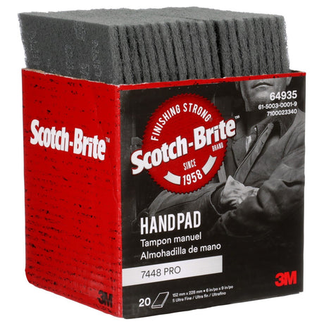 3M PO-HP 7448 Scotch-Brite Hand Pad, SiC Ultra Fine, Gray, 6 in x 9 in (7100023340) (60 Pack) - 3