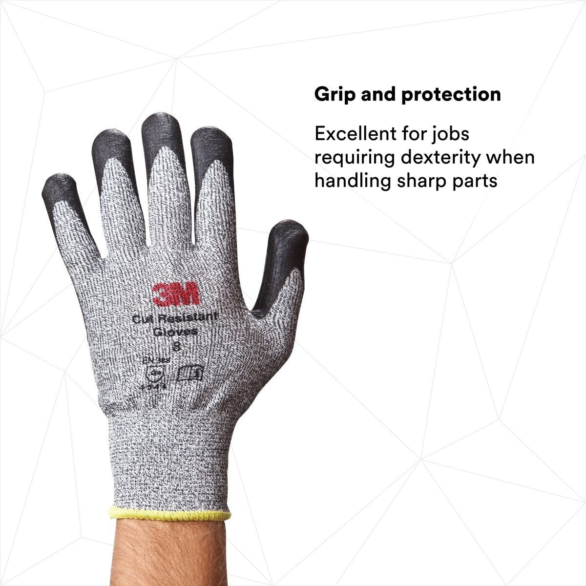 3M CGL-CR Comfort Grip Cut Resistant Work Gloves, ANSI 3, Gray, Large, Nitrile Foam Coated, Washable, Knit Wrist Cuff (7100023421) (1 Pair)  - (6Pack) - 3