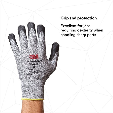 3M CGL-CR Comfort Grip Cut Resistant Work Gloves, ANSI 3, Gray, Large, Nitrile Foam Coated, Washable, Knit Wrist Cuff (7100023421) (1 Pair)  - (6Pack) - 3