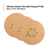 3M Heat Shrink Thin-Wall Tubing FP-301, Black, 1/16 in, 100 ft Spool, 1 Roll (FP0.063BK100'S) (7100025179)  - (3Pack) - 6