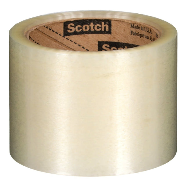 3M 371 Scotch Box Sealing Tape, Industrial Grade Polypropylene, Synthetic Rubber Adhesive, Clear, 72 mm x 50 m (7100026602) (96 Pack)