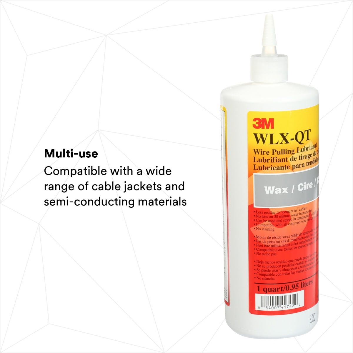 3M Wire Pulling Lubricant Wax, Gray, 1 Quart Canister (WLX-QT) (7100026918)  - (12Pack) - 3