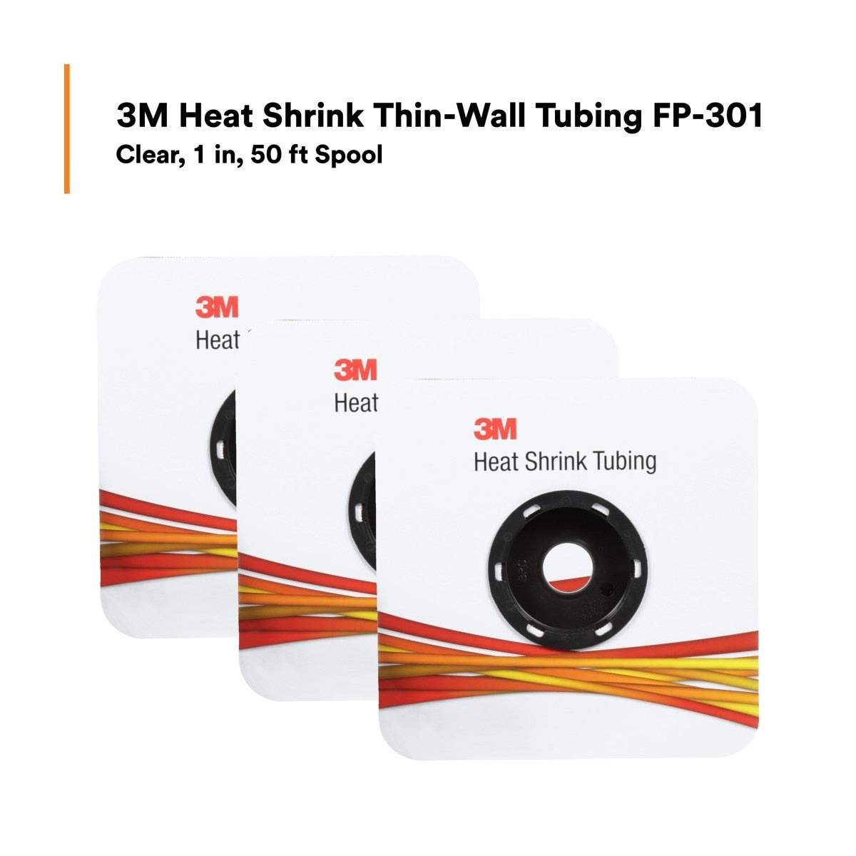 3M 7100027263 Heat Shrink Thin-Wall Tubing, Clear, 2 to 1 Shrink Ratio, 1 in x 50 ft Spool (FP1.000CR50'S) (7100027263)  - (3Pack) - 9