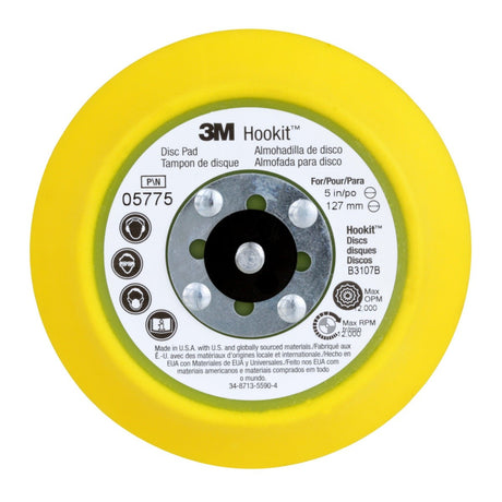 3M 05775 Hookit Disc Pad, 5 in x 3/4 in 5/16-24 External, Yellow (7100027274) (10 Pack) - 2