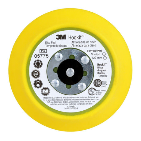 3M 05775 Hookit Disc Pad, 5 in x 3/4 in 5/16-24 External, Yellow (7100027274) (10 Pack) - 2