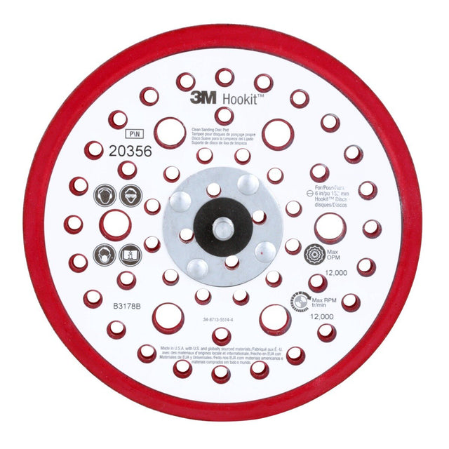 3M Xtract Hookit Low Profile Back-up Pad, 52 Holes, Red, 6 in, 5/16-24 External (20356) (7100027464)  - (10Pack)