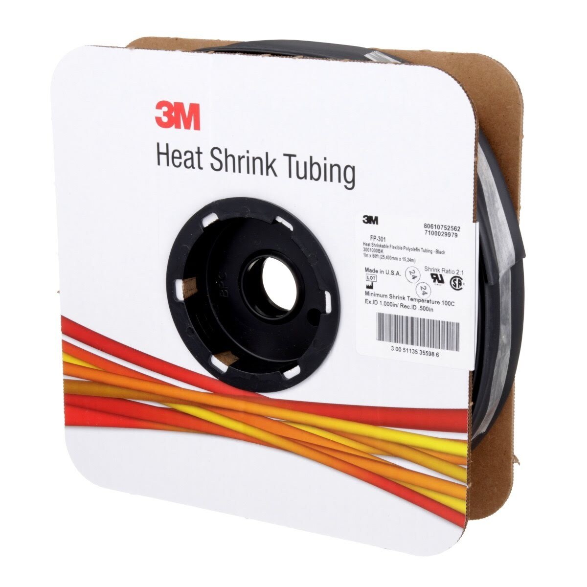 3M Heat Shrink Thin Wall Tubing FP-301, Black, 2 to 1, 1 in x 50 ft Spool (FP1.000BK50S) (7100029979)  - (3Pack) - 4