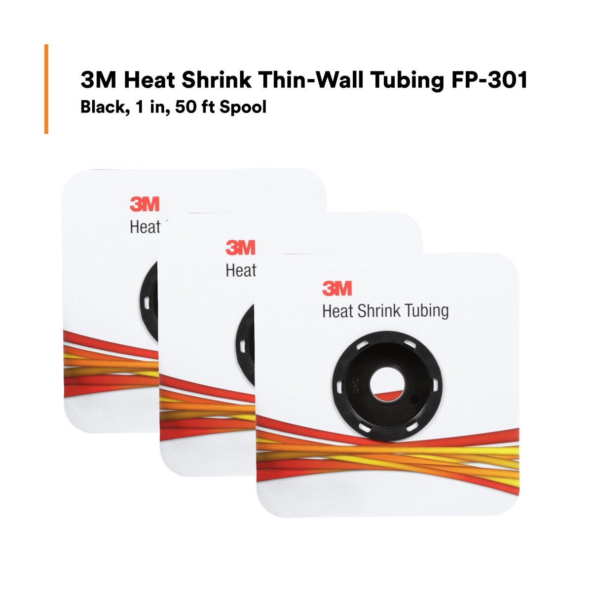 3M Heat Shrink Thin Wall Tubing FP-301, Black, 2 to 1, 1 in x 50 ft Spool (FP1.000BK50S) (7100029979)  - (3Pack) - 9