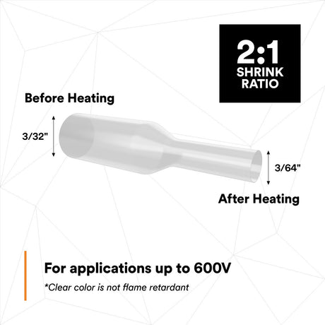 3M FP-301 Heat Shrink Thin-Wall Tubing, Clear, 3/32, 100 ft spool length (7100030622)  - (3Pack) - 9